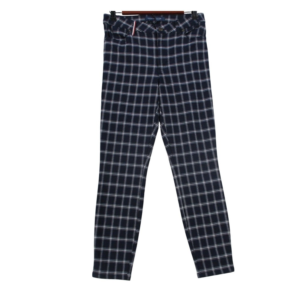 Tommy Hilfiger Womens Navy Blue White Plaid Slim Dress Pants Size 6 6028